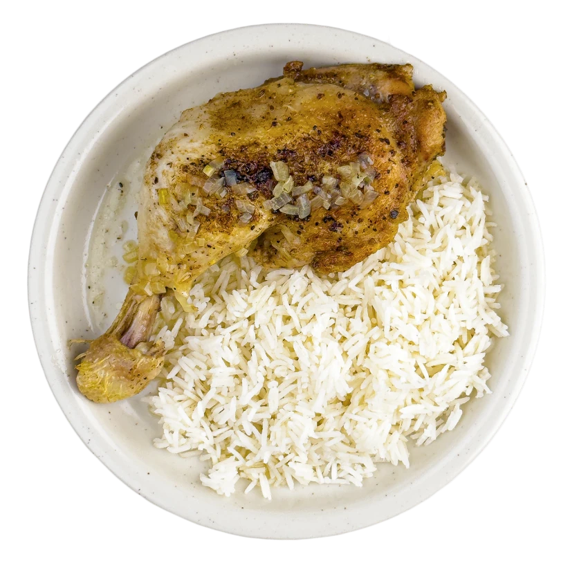 Roasted chicken thighs with caraway and rice