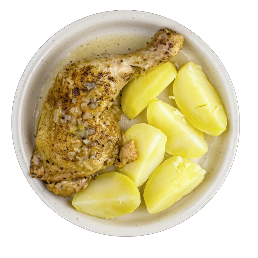 Baked chicken thighs with caraway and potatoes