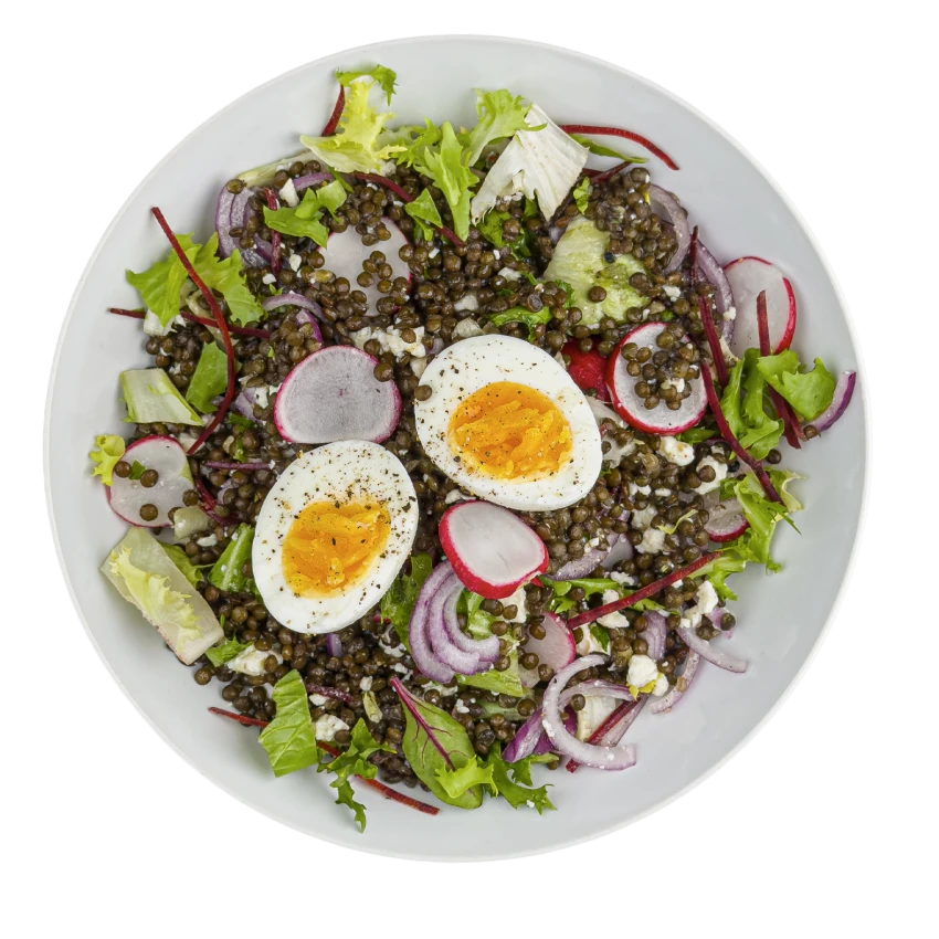 Lentil Salad with Cheese and Egg