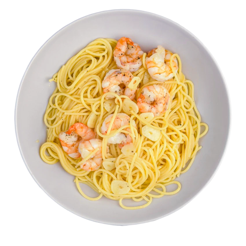 Spaghetti aglio e olio with shrimp