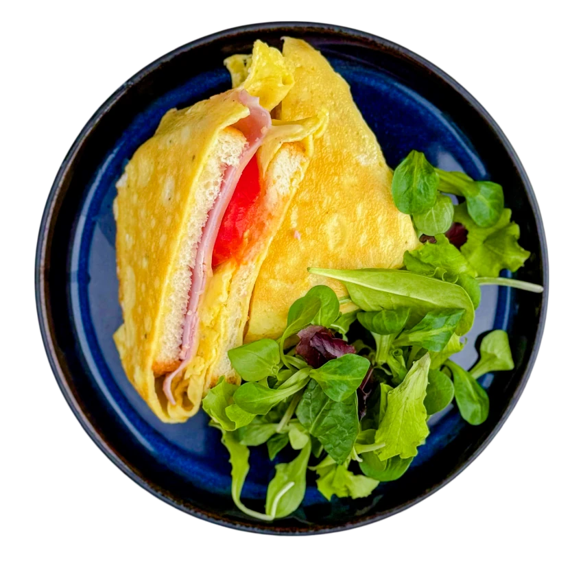 Omelette sandwich with salad