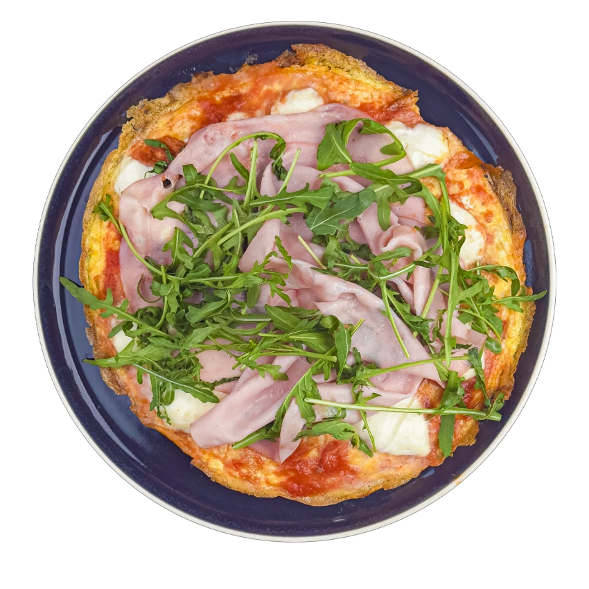 Eier-'Pizza' mit Mortadella und Rucola