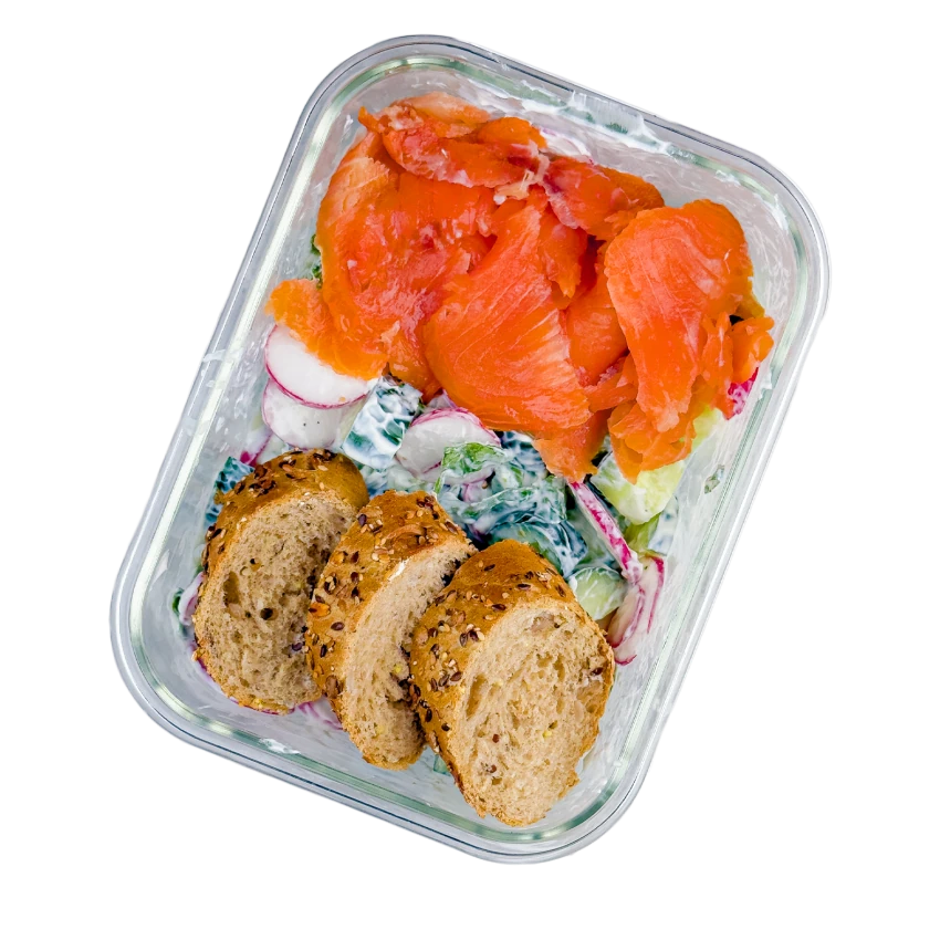 Cucumber Salad With Smoked Salmon In A Container