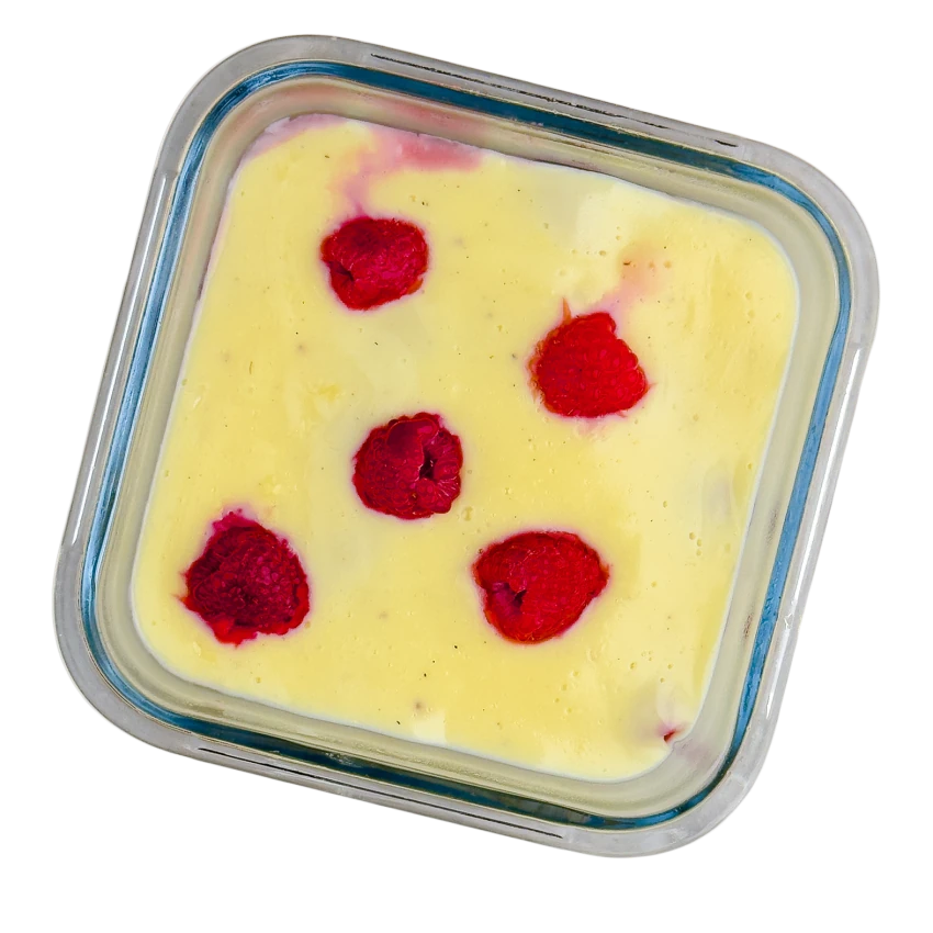 Vanilla Pudding with Ladyfingers and Raspberries