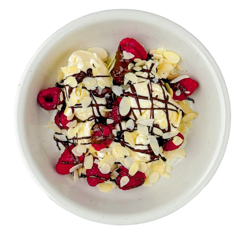 Chocolate affogato with raspberries