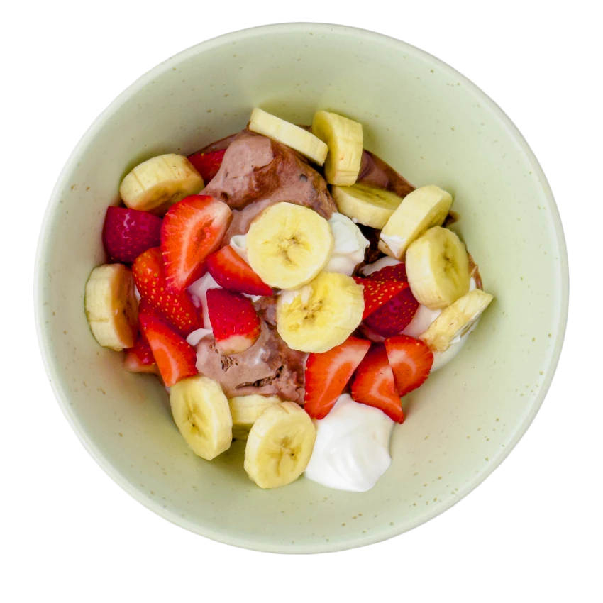 Chocolate Ice Cream with Strawberries and Banana