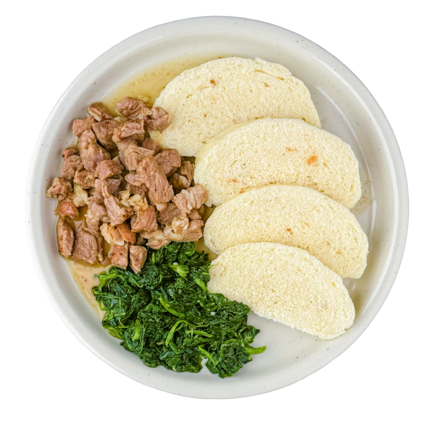 Roasted Pork with Spinach and Dumplings