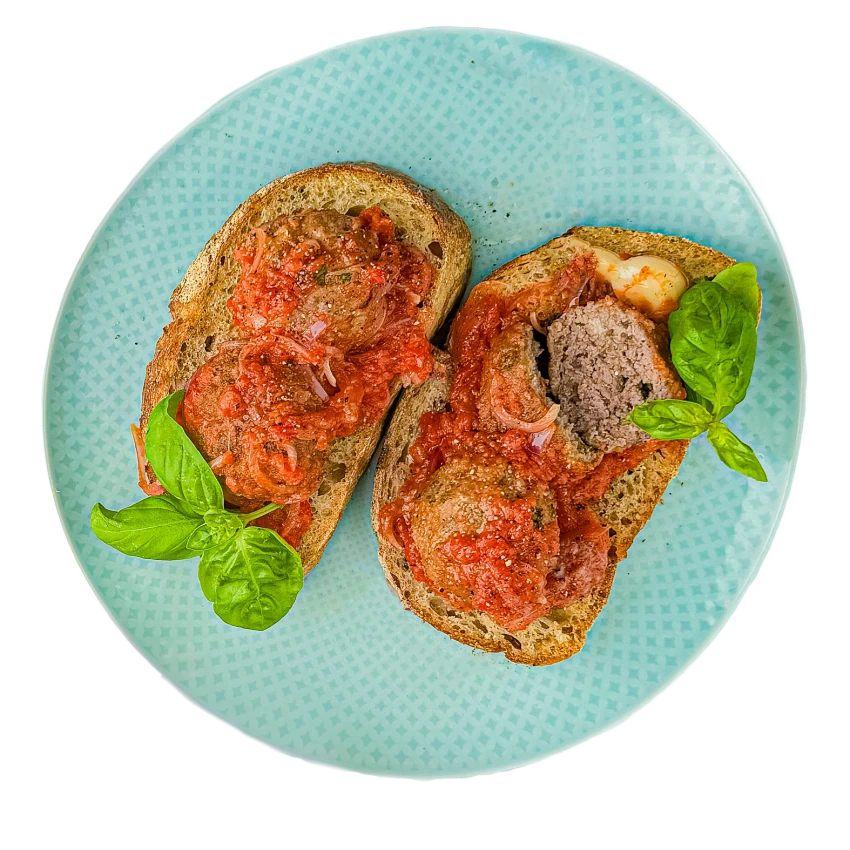 Beef Meatballs with Basil on Sourdough Bread
