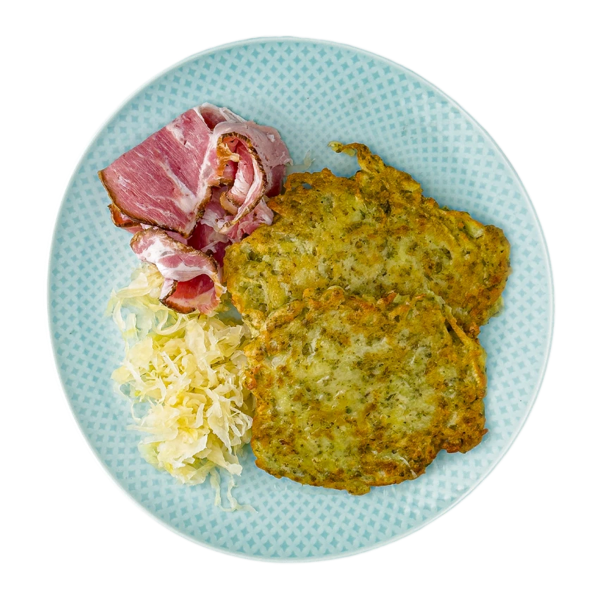 Potato Pancakes with Smoked Pork Neck and Sauerkraut