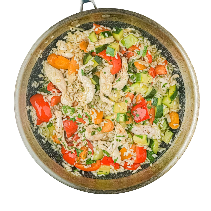 Chicken Stir-Fry with Bell Peppers, Zucchini and Rice