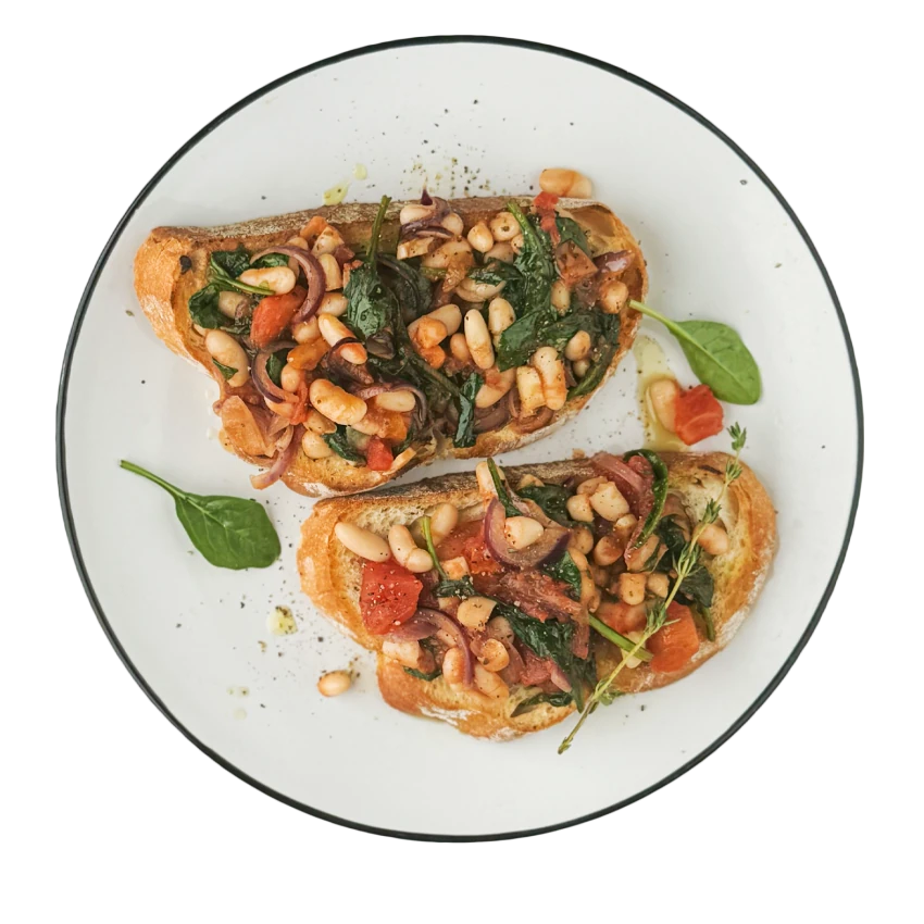 Beans and Spinach in One Pot with Crispy Bread