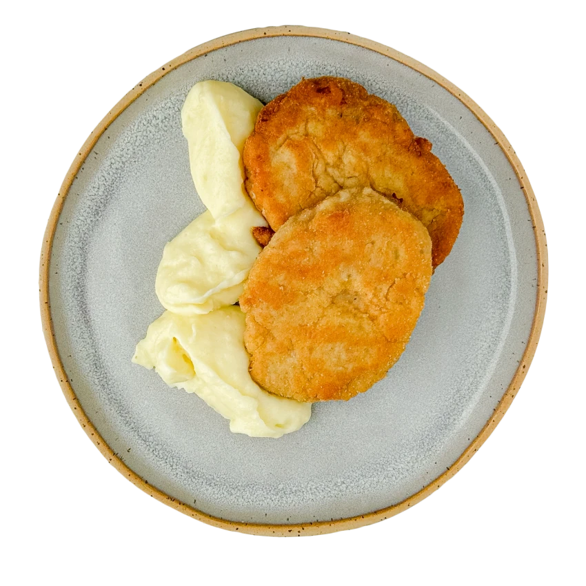 Breaded Meat Patty with Cheese and Mashed Potatoes