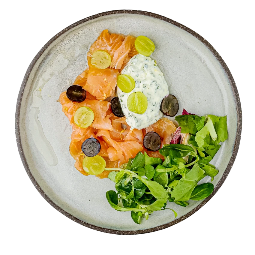 Salad with Smoked Salmon, Grapes and Sour Cream