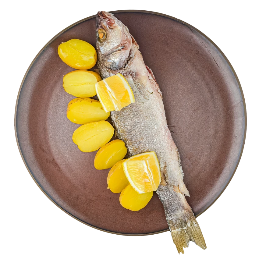 Sea Bass in a Salt Crust, Boiled Potatoes