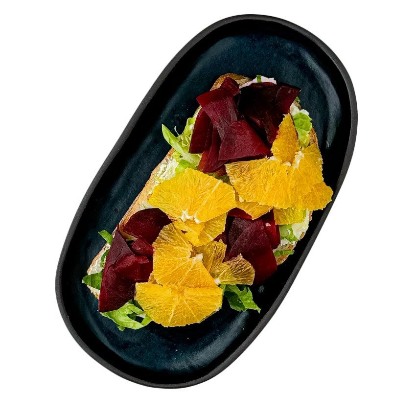 Sandwich with Fresh Cheese, Beetroot and Orange
