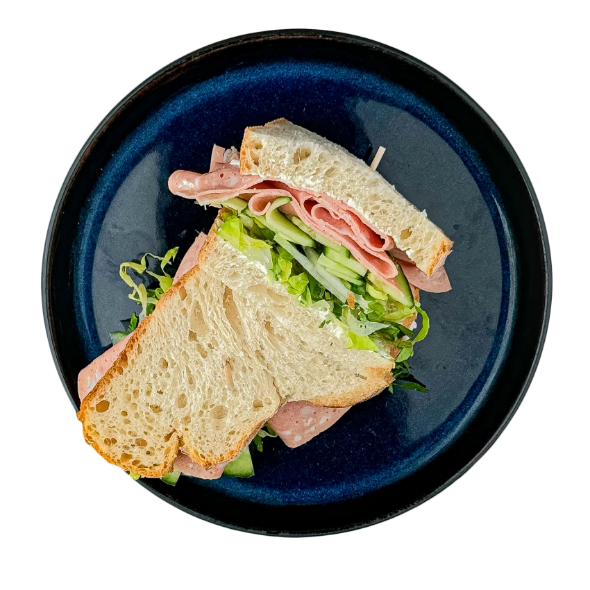 Sandwich with Fresh Cheese, Salami and Cucumbers