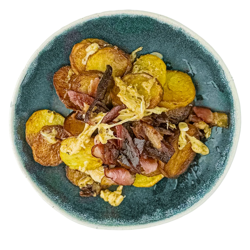 Potatoes Fried in Lard with Bacon and Cheese