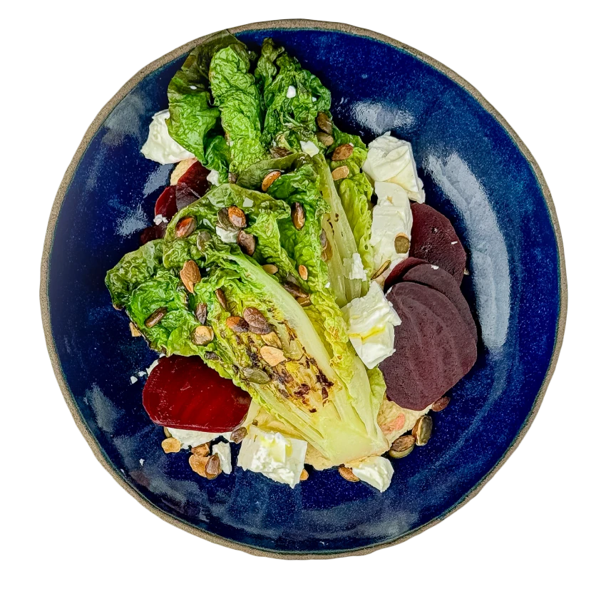 Grilled Romaine Salad With Beetroot, Hummus And Feta