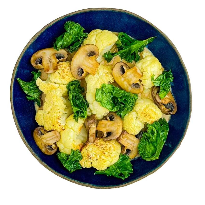 Roasted Cauliflower with Mustard Sauce and Kale