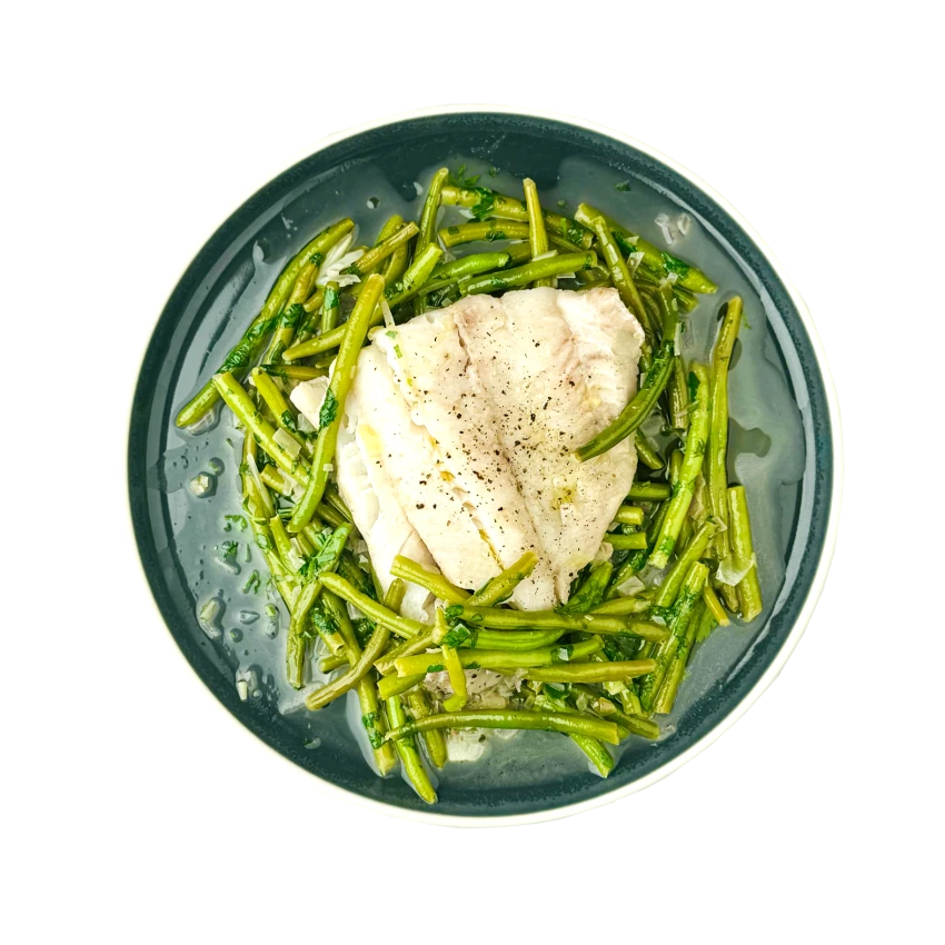 Braised Cod with Sautéed Green Beans