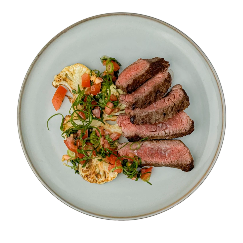 Steak with Cauliflower and Tomato Salsa