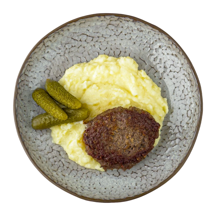Beef Patty with Mashed Potatoes and Cucumber
