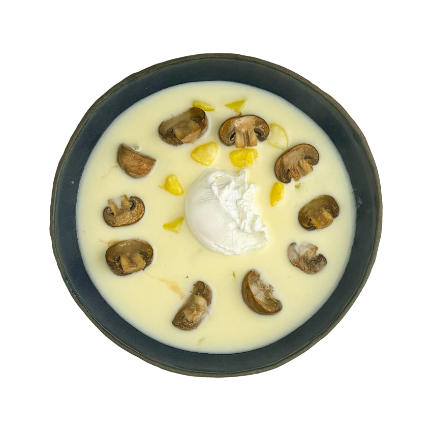 Creamy Sour Soup with Boiled Egg and Mushrooms