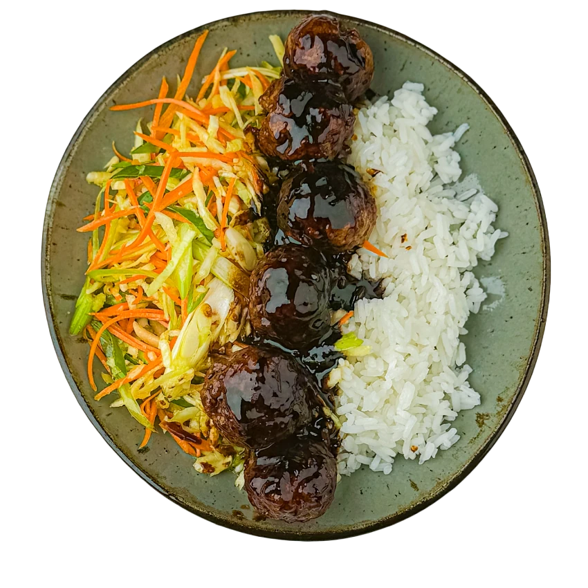 Meatballs with Rice and Sweet Chili Sauce