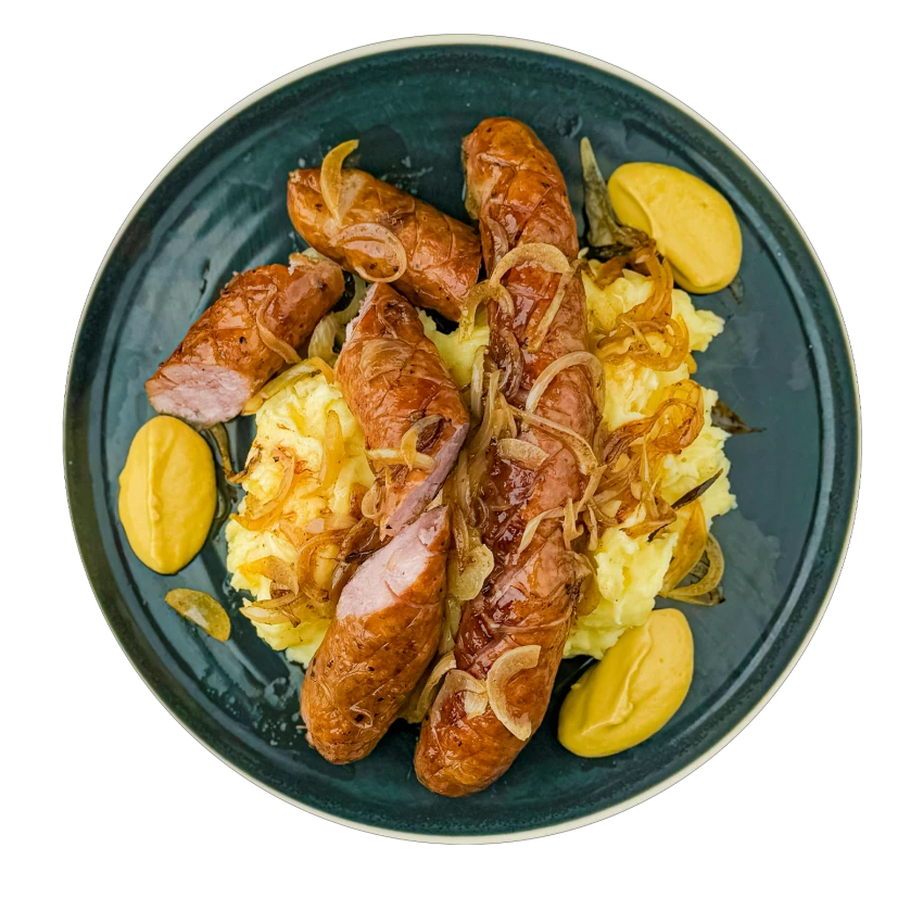 Sausage with Mashed Potatoes and Caramelized Onions