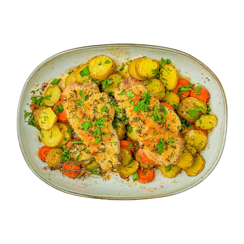 Baked Pork Cutlet with Roasted Vegetables