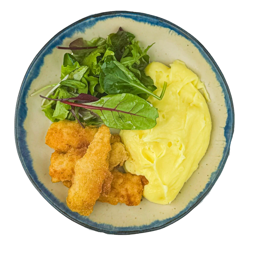 Fish Fingers with Mashed Potatoes and Salad