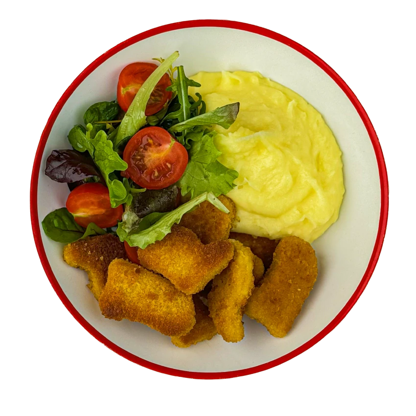 Chicken Nuggets with Mashed Potatoes and Salad