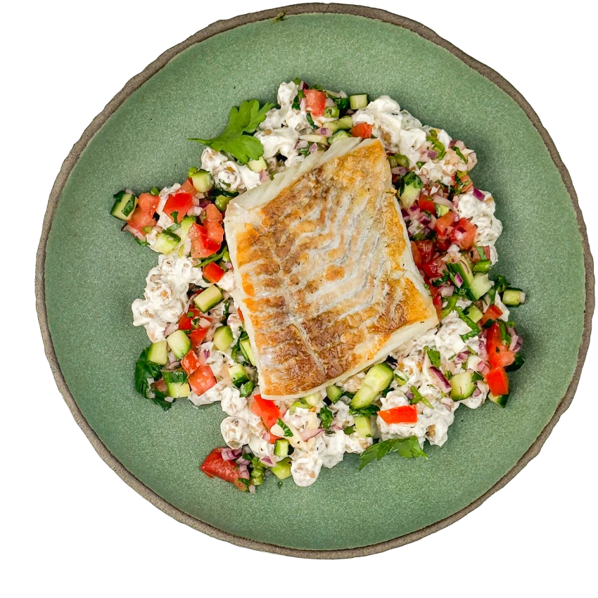 Cod with Chickpeas and Cucumber Salsa