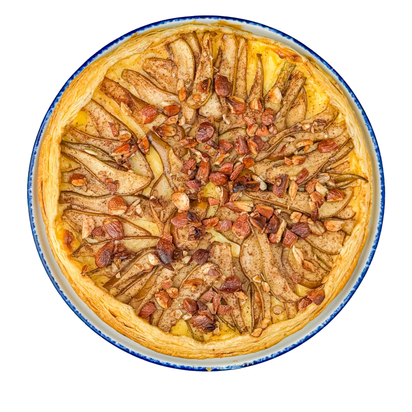 Pear Tart with Puff Pastry and Pudding