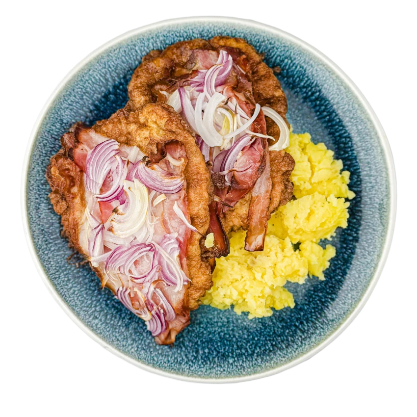 Umgedrehtes Schnitzel Vom Schweinebraten Mit Stampfkartoffeln