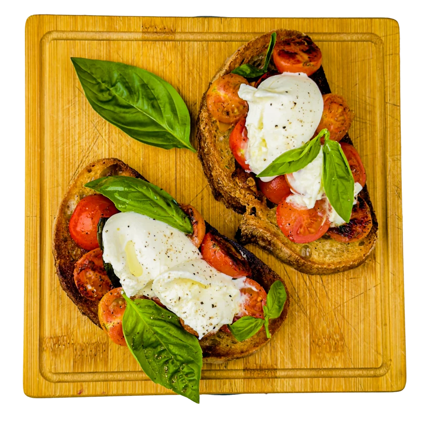 Quick Bruschetta with Burrata and Cherry Tomatoes