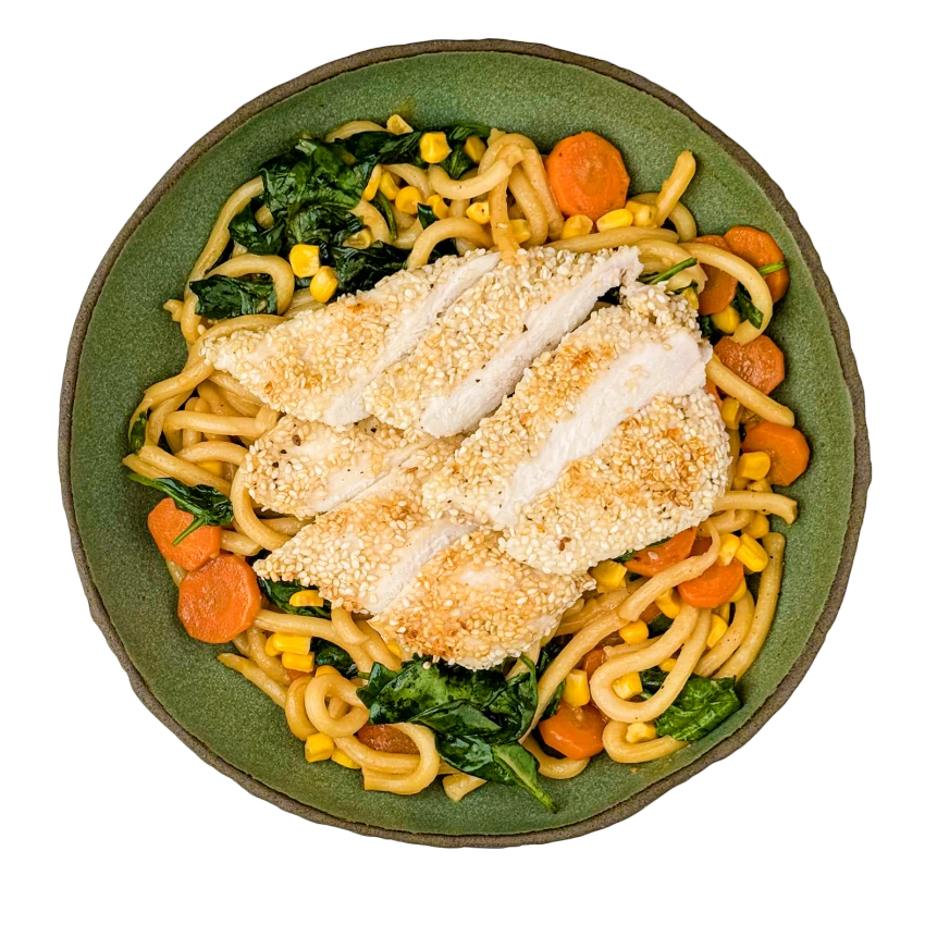 Udon Noodles with Sesame Chicken