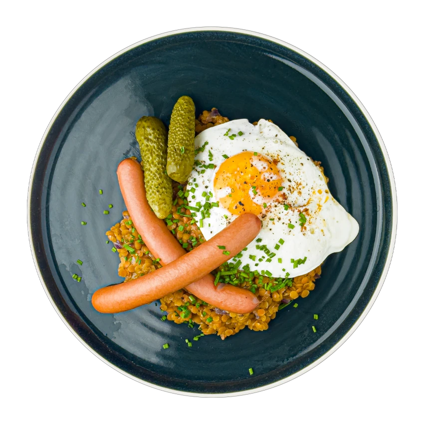 Lentils with Sausage and Egg