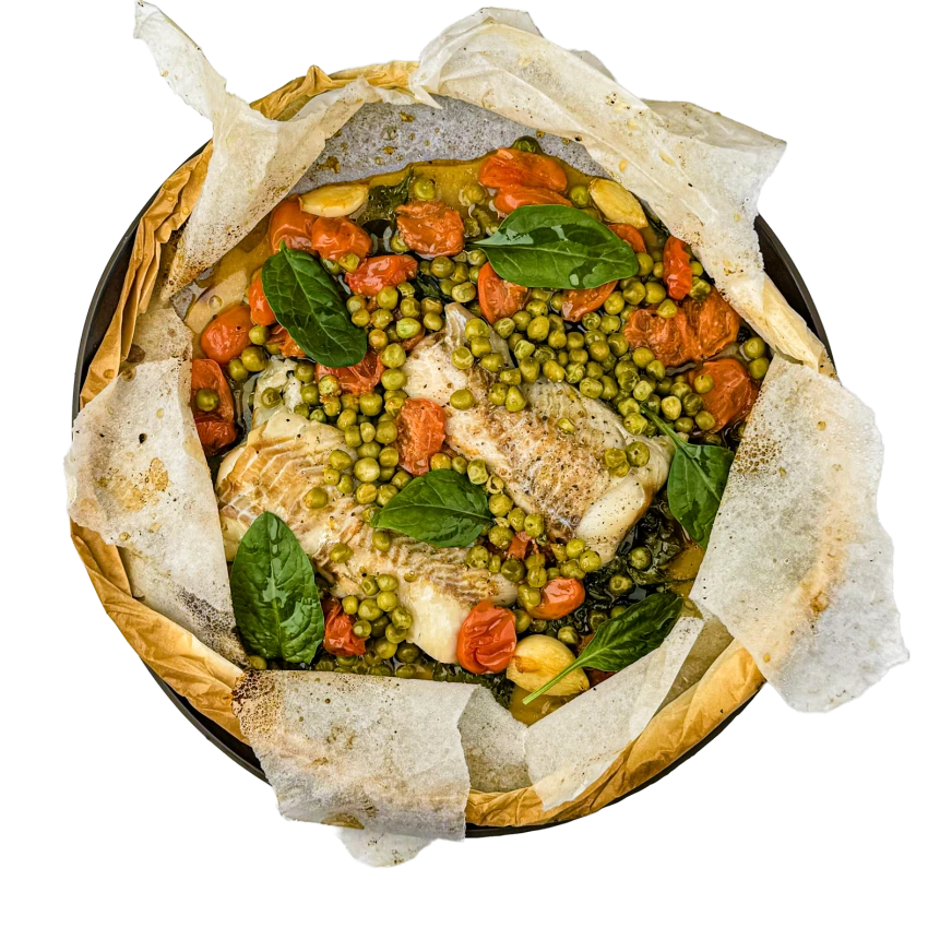 Cod En Papillote With Tomatoes And Spinach