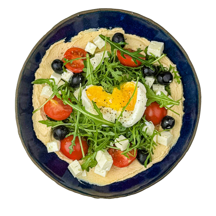 Mediterranean Bowl With Eggs, Hummus And Balkan Cheese