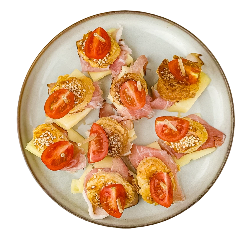 Puff Pastry Canapes With Cheese And Ham