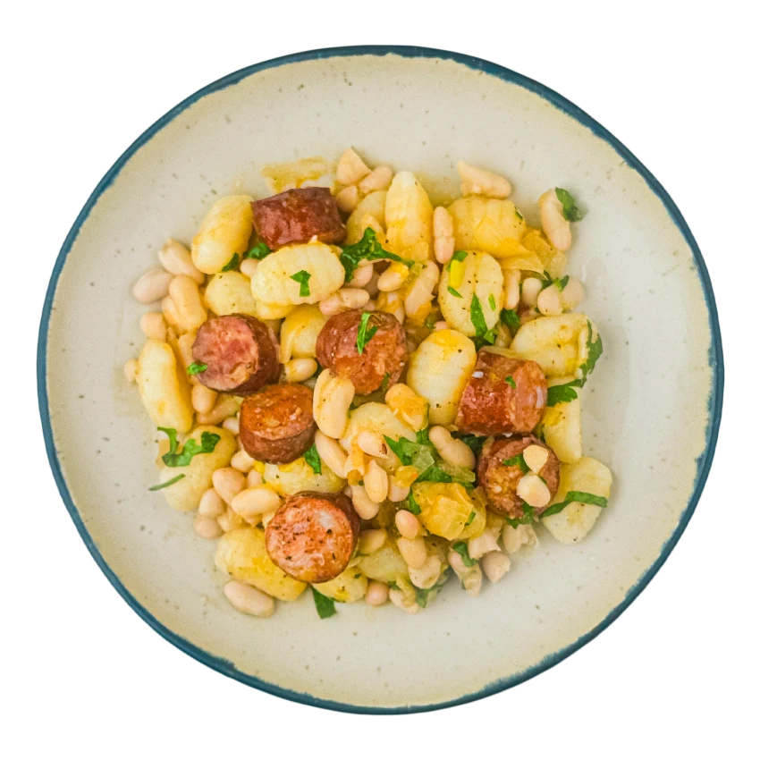 Lemon Gnocchi with Sausage and Beans