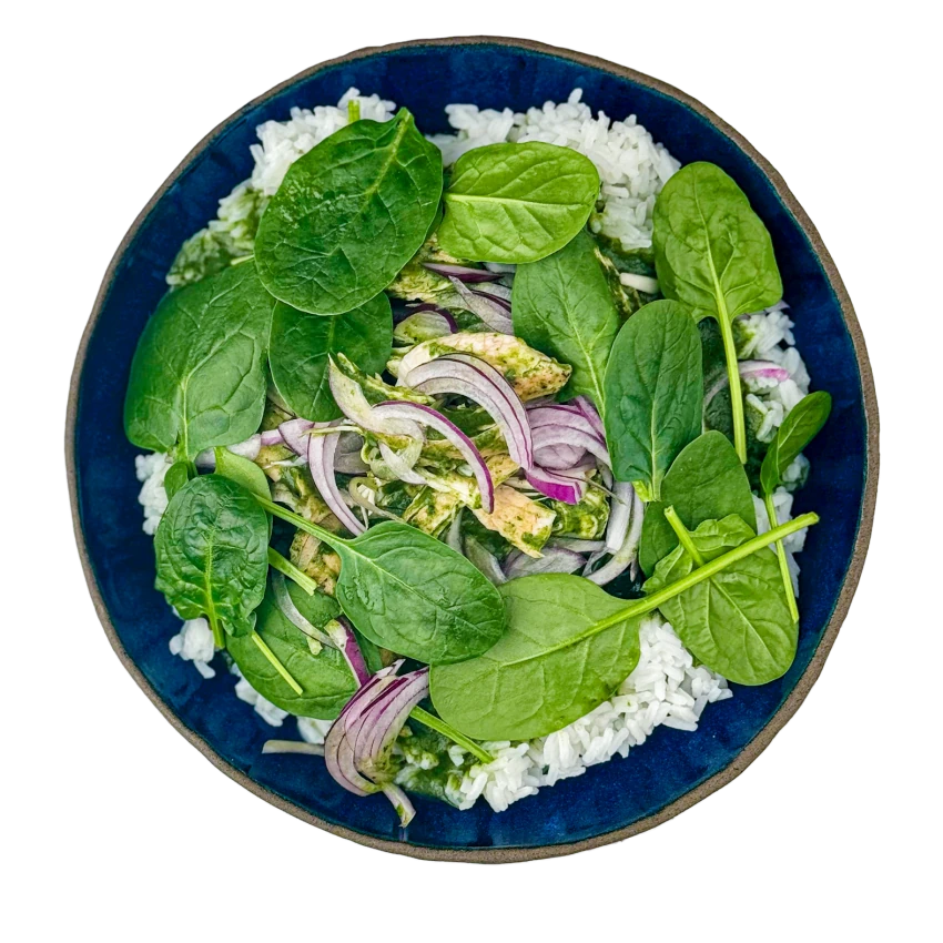 Shredded Chicken in Spinach Curry Sauce with Rice