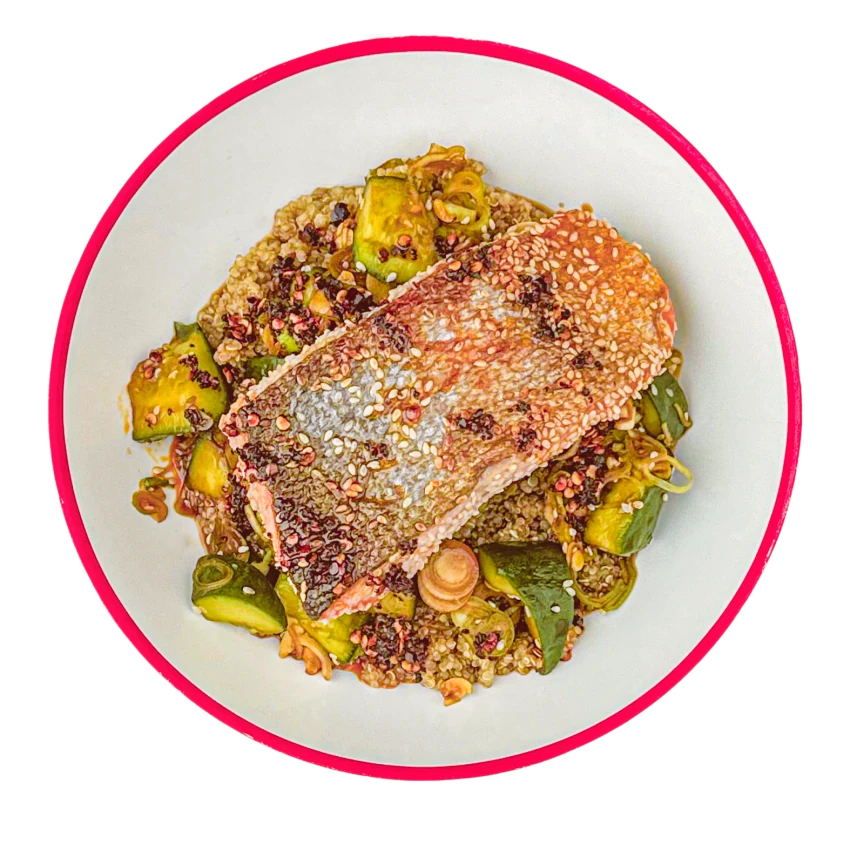 Salmon in a Sesame Crust with "Smashed" Cucumber Salad