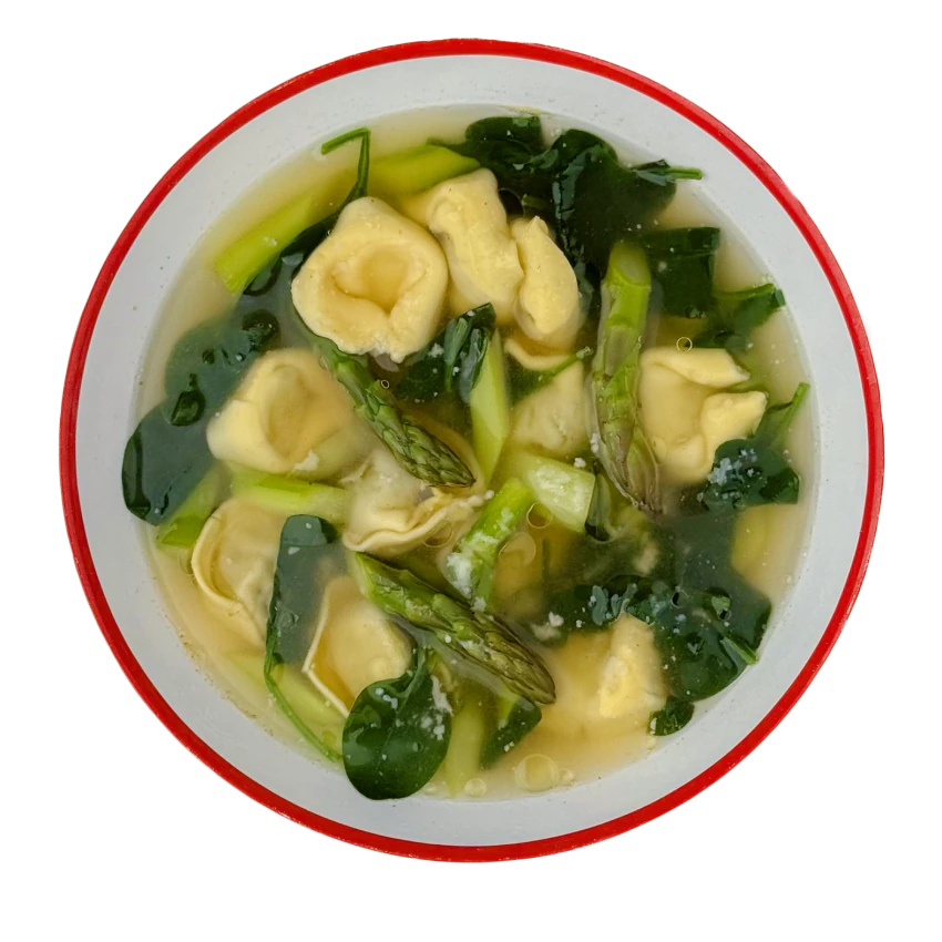 Tortellini in Chicken Broth with Asparagus