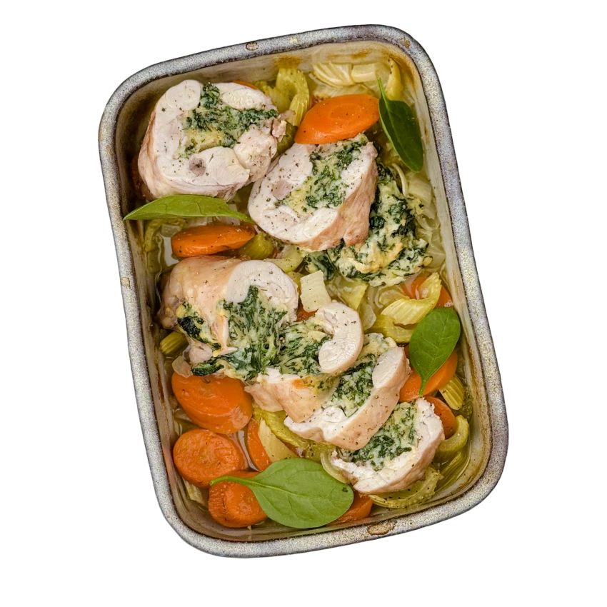 Stuffed Rabbit Thighs With Roasted Vegetables