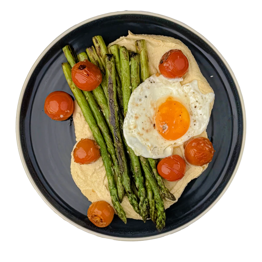 Asparagus with Hummus and Egg