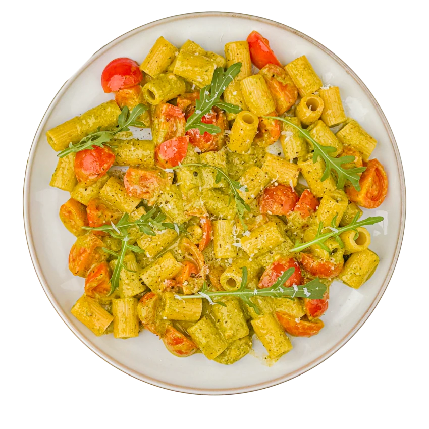 Rigatoni with Pesto and Cherry Tomatoes