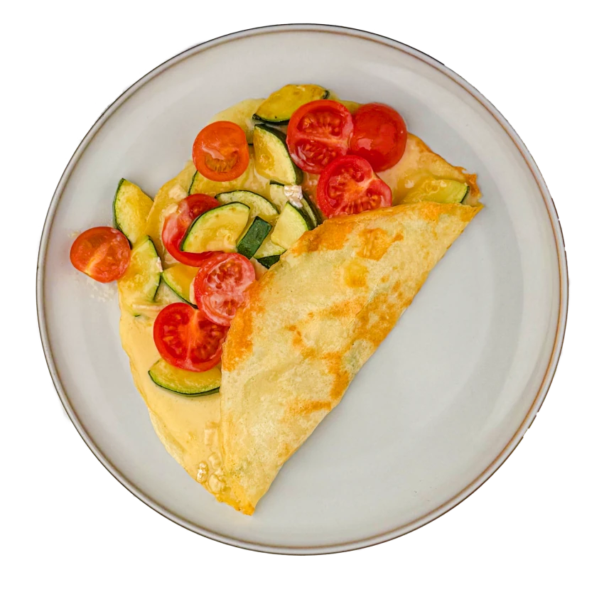 Savoury Crepe with Brie Cheese, Zucchini and Cherry Tomatoes