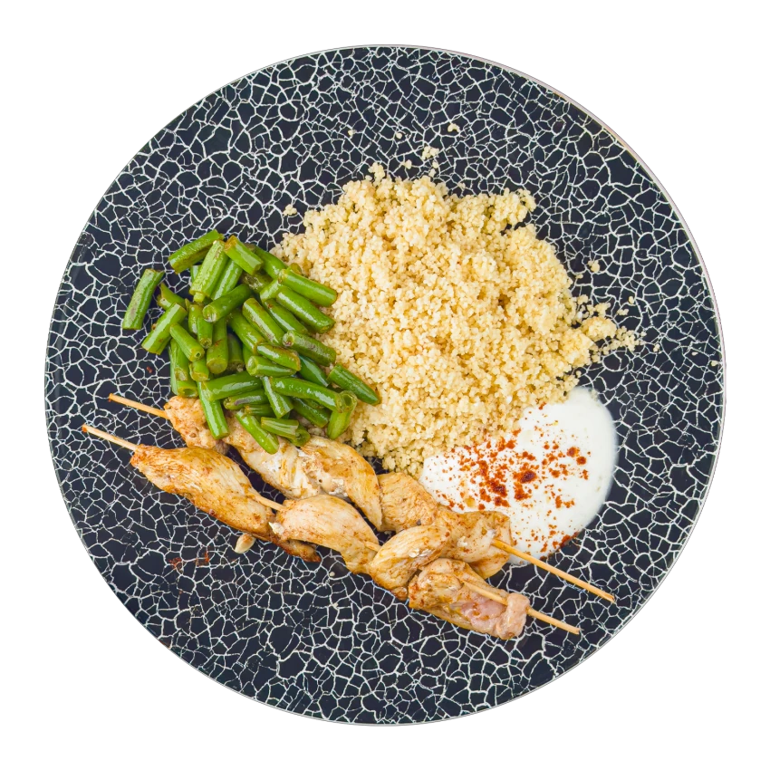 Chicken Skewers with Couscous and Green Beans